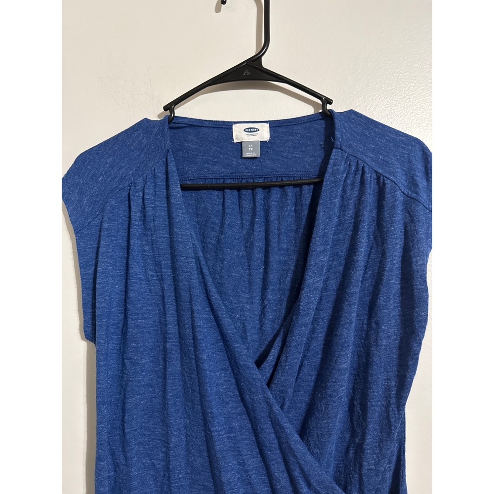 Old Navy Womens Blue Surplice Wrap Front Sleeveless Blouse Top XS Heathered - Picture 2 of 5